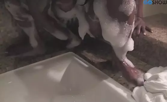 Ebony Bubble Bath Fantasy Wet and Horny DarkSkinned Beauty Rides Rubber Dick to Orgasm